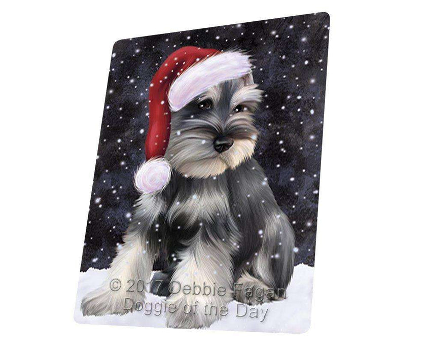 Let it Snow Christmas Holiday Schnauzers Dog Wearing Santa Hat Tempered Cutting Board