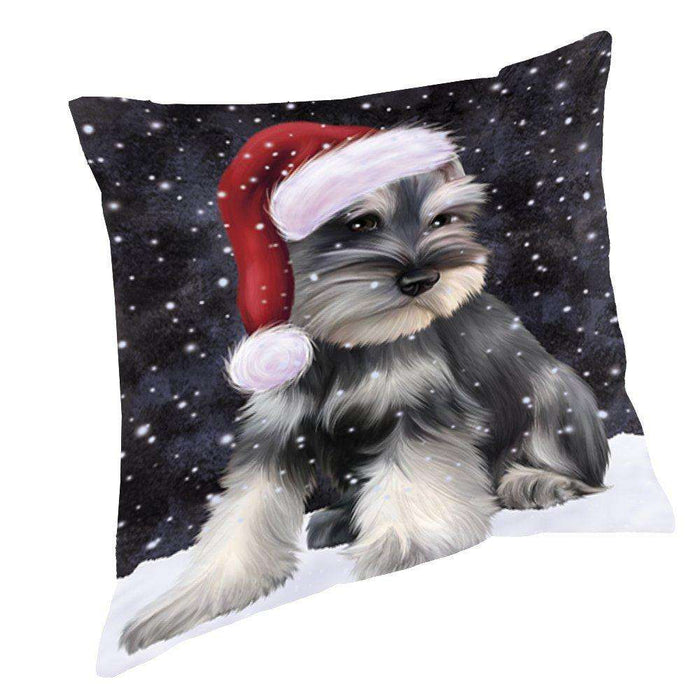 Let it Snow Christmas Holiday Schnauzers Dog Wearing Santa Hat Throw Pillow
