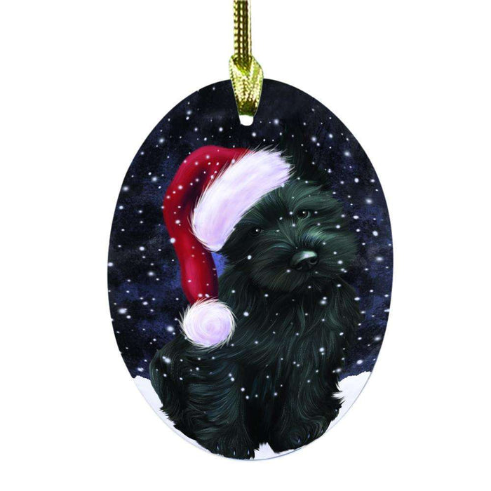 Let it Snow Christmas Holiday Scottish Terrier Dog Oval Glass Christmas Ornament OGOR48708