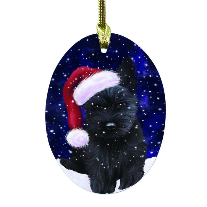 Let it Snow Christmas Holiday Scottish Terrier Dog Oval Glass Christmas Ornament OGOR48709