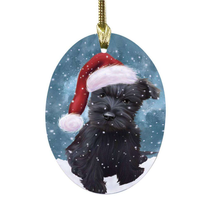 Let it Snow Christmas Holiday Scottish Terrier Dog Oval Glass Christmas Ornament OGOR48710