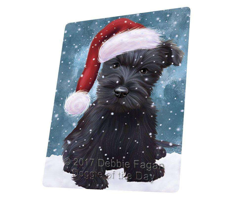 Let it Snow Christmas Holiday Scottish Terrier Dog Wearing Santa Hat Art Portrait Print Woven Throw Sherpa Plush Fleece Blanket D110