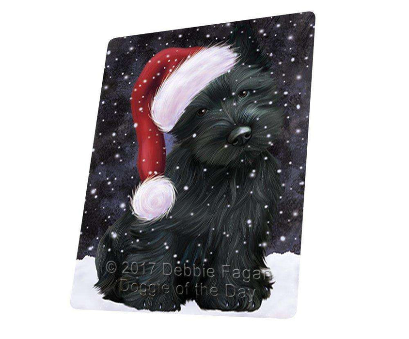 Let it Snow Christmas Holiday Scottish Terrier Dog Wearing Santa Hat Art Portrait Print Woven Throw Sherpa Plush Fleece Blanket D111