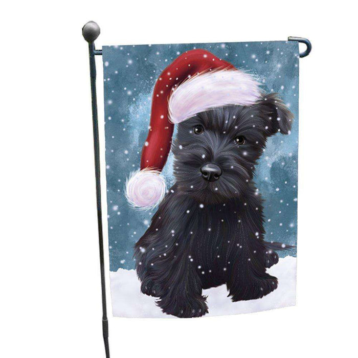 Let it Snow Christmas Holiday Scottish Terrier Dog Wearing Santa Hat Garden Flag FLG110