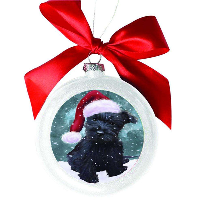 Let it Snow Christmas Holiday Scottish Terrier Dog White Round Ball Christmas Ornament WBSOR48707