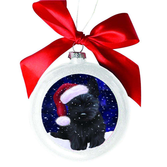 Let it Snow Christmas Holiday Scottish Terrier Dog White Round Ball Christmas Ornament WBSOR48709