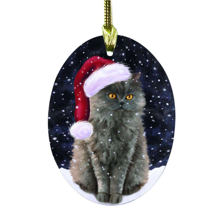 Let it Snow Christmas Holiday Selkirk Rex Cat Oval Glass Christmas Ornament OGOR48711