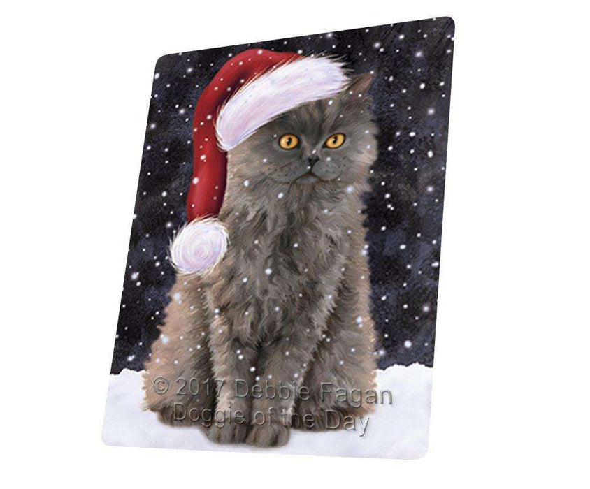 Let it Snow Christmas Holiday Selkirk Rex Cat Wearing Santa Hat Art Portrait Print Woven Throw Sherpa Plush Fleece Blanket D029