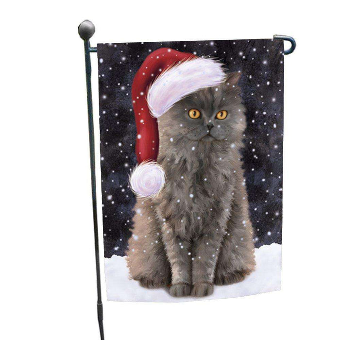 Let it Snow Christmas Holiday Selkirk Rex Cat Wearing Santa Hat Garden Flag