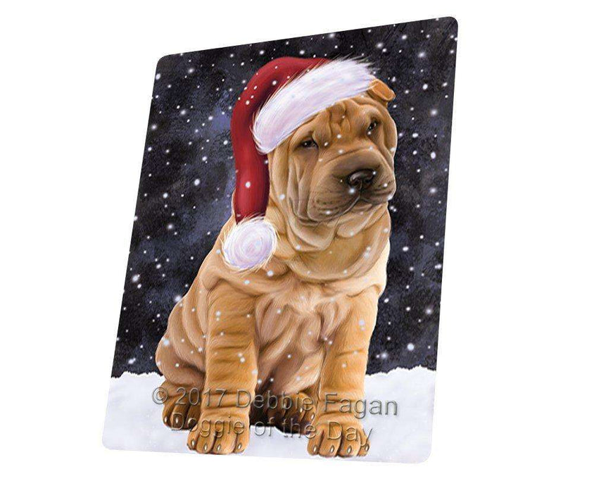 Let it Snow Christmas Holiday Shar Pei Dog Wearing Santa Hat Art Portrait Print Woven Throw Sherpa Plush Fleece Blanket
