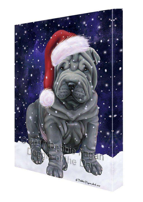 Let it Snow Christmas Holiday Shar Pei Dog Wearing Santa Hat Canvas Wall Art