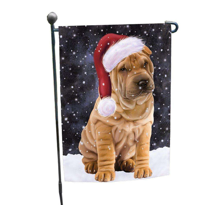 Let it Snow Christmas Holiday Shar Pei Dog Wearing Santa Hat Garden Flag