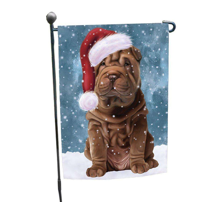 Let it Snow Christmas Holiday Shar Pei Dog Wearing Santa Hat Garden Flag