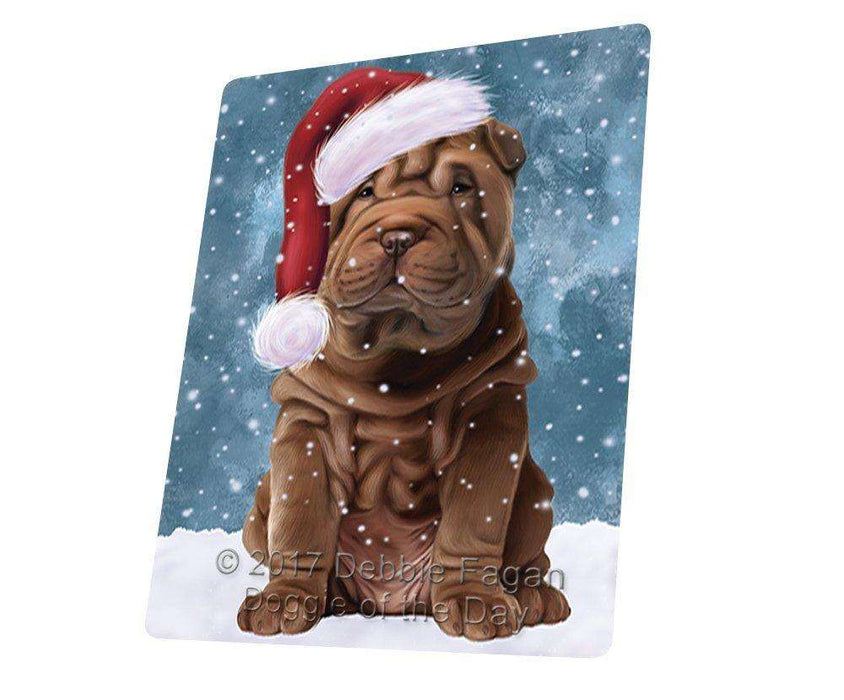 Let it Snow Christmas Holiday Shar Pei Dog Wearing Santa Hat Large Refrigerator / Dishwasher Magnet D126