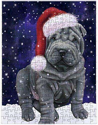Let it Snow Christmas Holiday Shar Pei Dog Wearing Santa Hat Puzzle with Photo Tin D415