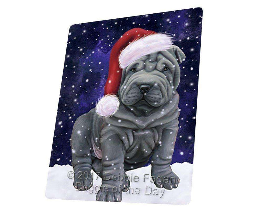 Let it Snow Christmas Holiday Shar Pei Dog Wearing Santa Hat Tempered Cutting Board