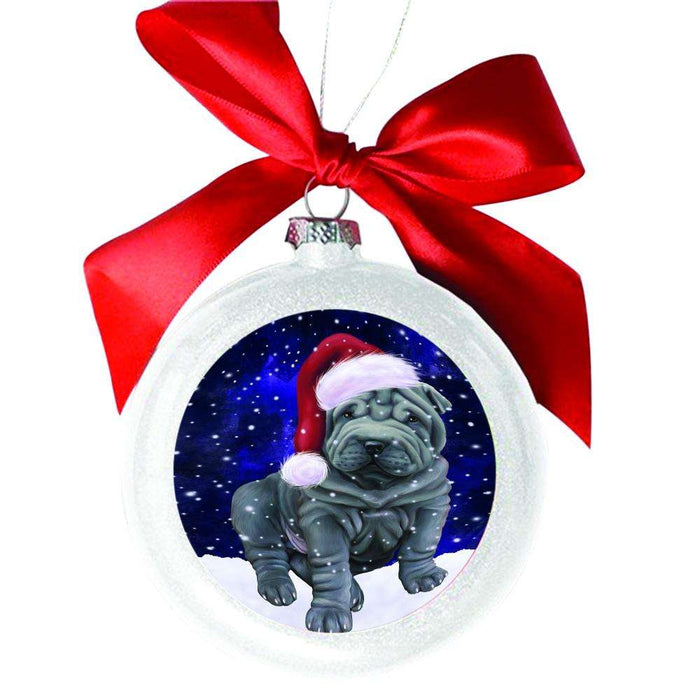 Let it Snow Christmas Holiday Shar Pei Dog White Round Ball Christmas Ornament WBSOR48713