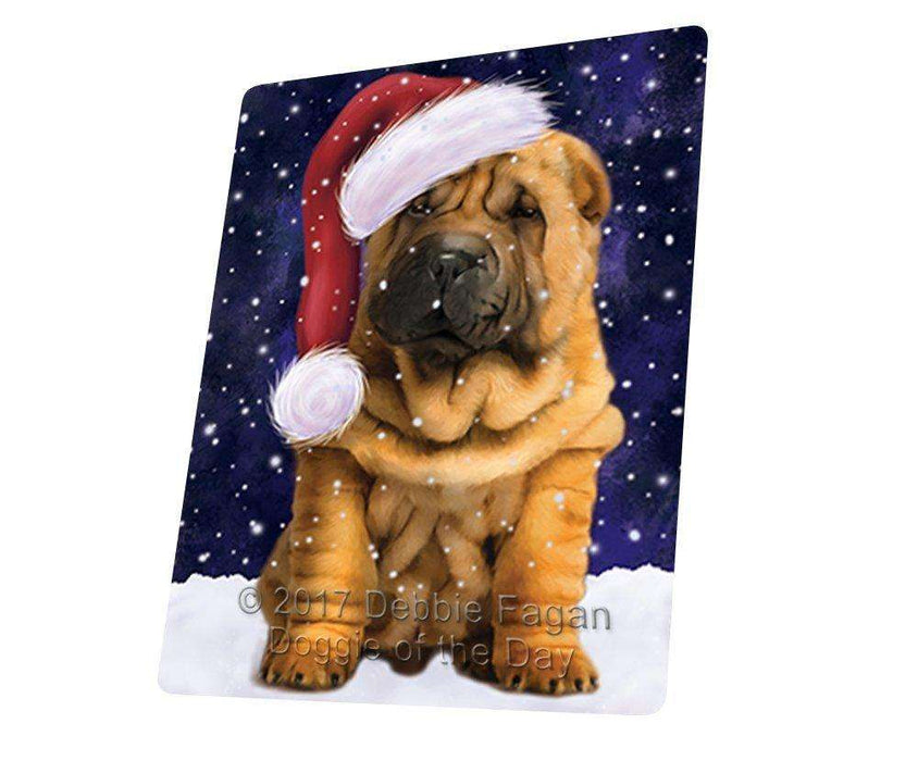 Let it Snow Christmas Holiday Shar Pei Puppy Dog Wearing Santa Hat Art Portrait Print Woven Throw Sherpa Plush Fleece Blanket D030