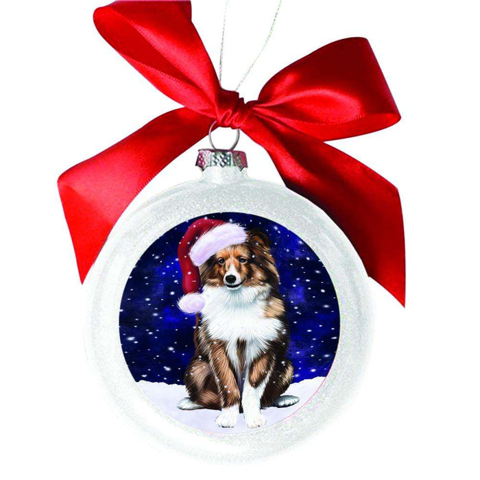 Let it Snow Christmas Holiday Shetland Sheepdog White Round Ball Christmas Ornament WBSOR48717