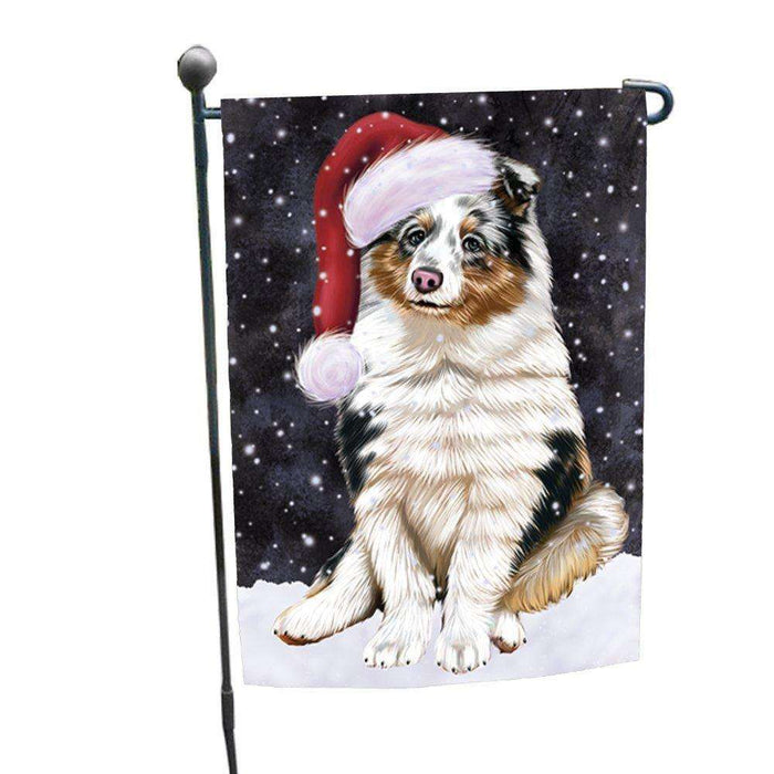 Let it Snow Christmas Holiday Shetland Sheepdogs Dog Wearing Santa Hat Garden Flag