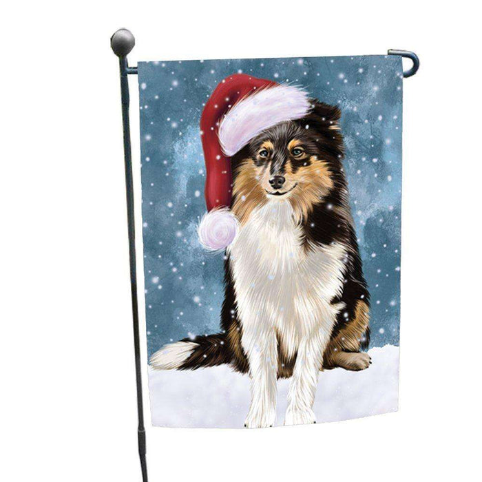 Let it Snow Christmas Holiday Shetland Sheepdogs Dog Wearing Santa Hat Garden Flag