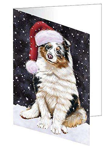 Let it Snow Christmas Holiday Shetland Sheepdogs Dog Wearing Santa Hat Handmade Artwork Assorted Pets Greeting Cards and Note Cards with Envelopes for All Occasions and Holiday Seasons