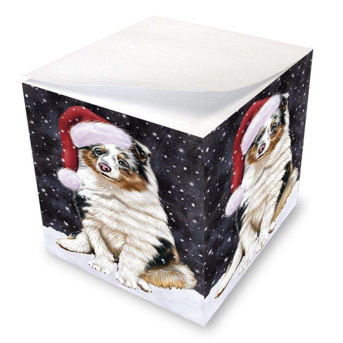 Let it Snow Christmas Holiday Shetland Sheepdogs Dog Wearing Santa Hat Note Cube D359