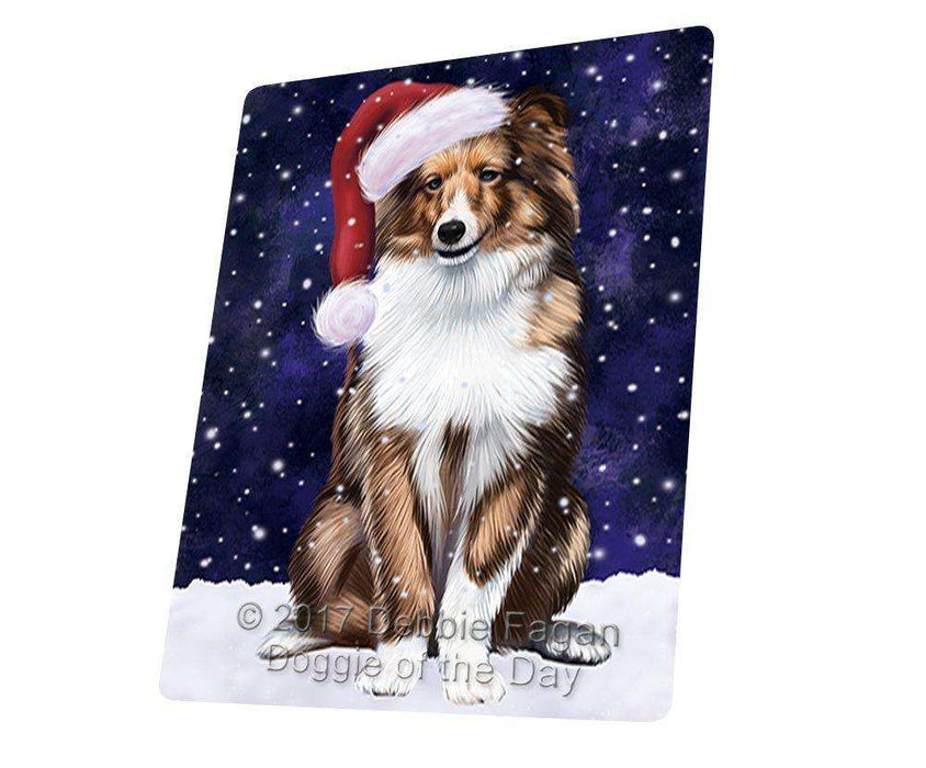 Let it Snow Christmas Holiday Shetland Sheepdogs Dog Wearing Santa Hat Tempered Cutting Board