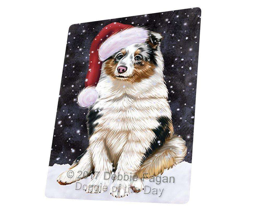 Let it Snow Christmas Holiday Shetland Sheepdogs Dog Wearing Santa Hat Tempered Cutting Board