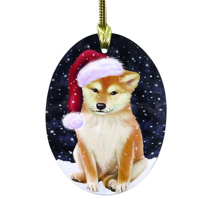 Let it Snow Christmas Holiday Shiba Inu Dog Oval Glass Christmas Ornament OGOR48719