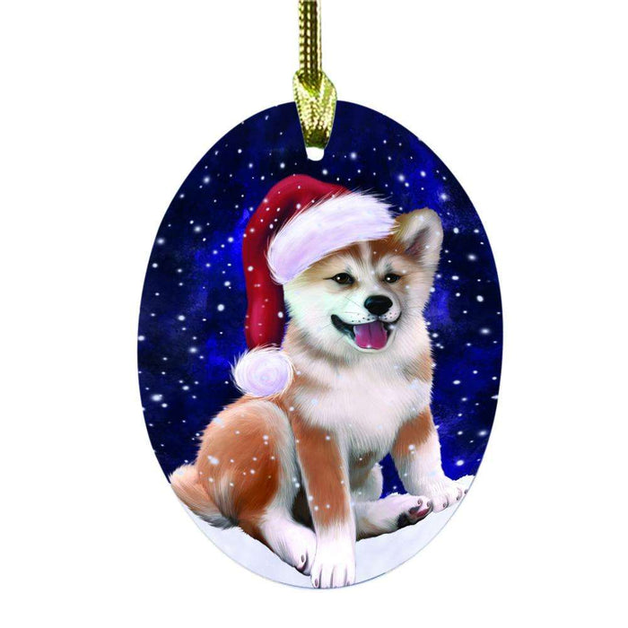 Let it Snow Christmas Holiday Shiba Inu Dog Oval Glass Christmas Ornament OGOR48720