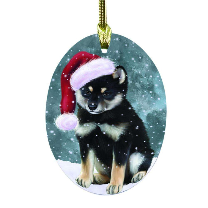 Let it Snow Christmas Holiday Shiba Inu Dog Oval Glass Christmas Ornament OGOR48721