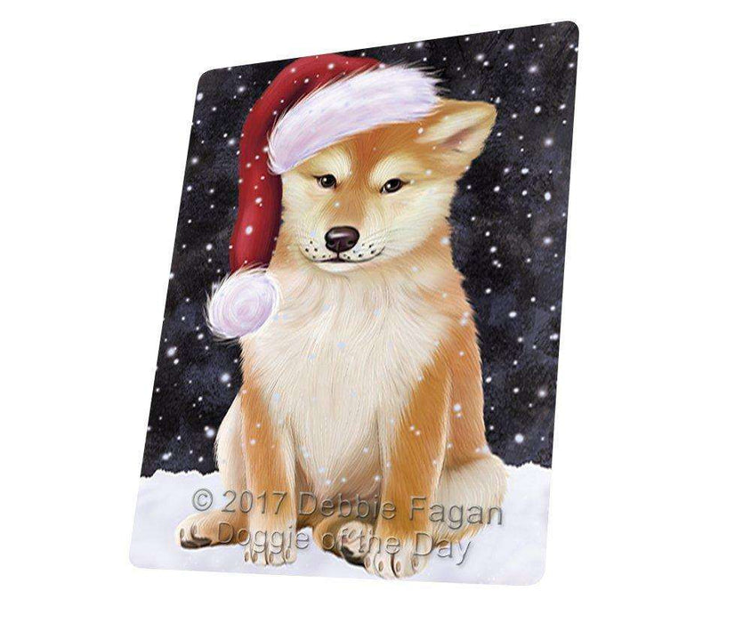 Let it Snow Christmas Holiday Shiba Inu Dog Wearing Santa Hat Art Portrait Print Woven Throw Sherpa Plush Fleece Blanket