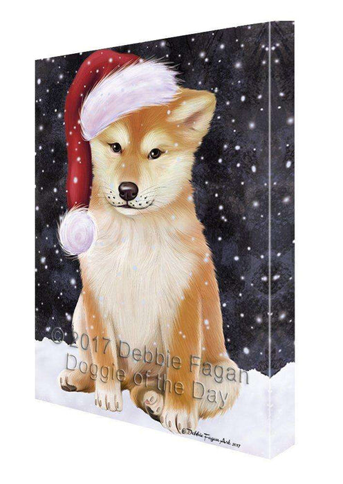 Let it Snow Christmas Holiday Shiba Inu Dog Wearing Santa Hat Canvas Wall Art