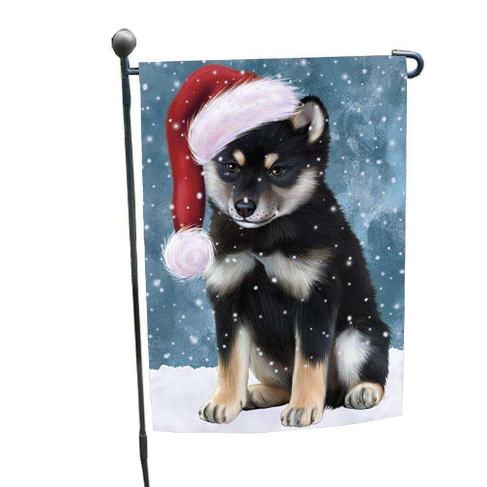 Let it Snow Christmas Holiday Shiba Inu Dog Wearing Santa Hat Garden Flag