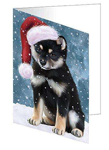 Let it Snow Christmas Holiday Shiba Inu Dog Wearing Santa Hat Handmade Artwork Assorted Pets Greeting Cards and Note Cards with Envelopes for All Occasions and Holiday Seasons