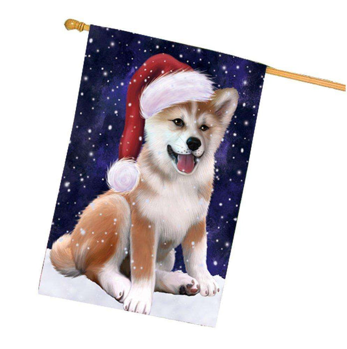 Let it Snow Christmas Holiday Shiba Inu Dog Wearing Santa Hat House Flag