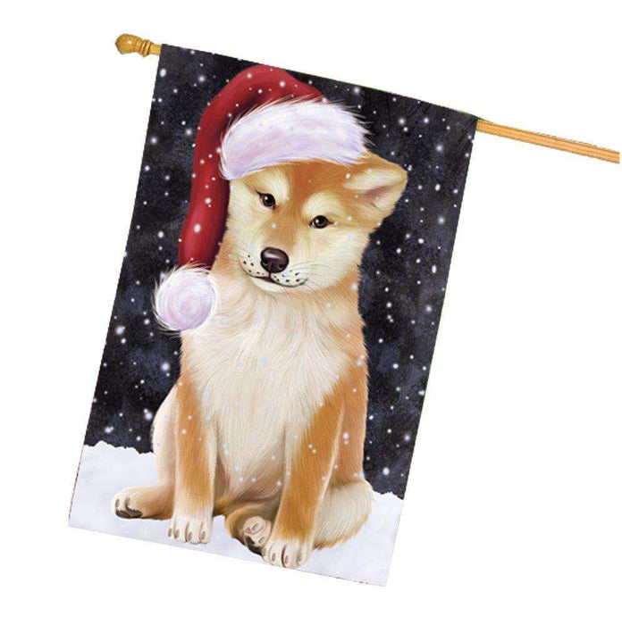 Let it Snow Christmas Holiday Shiba Inu Dog Wearing Santa Hat House Flag