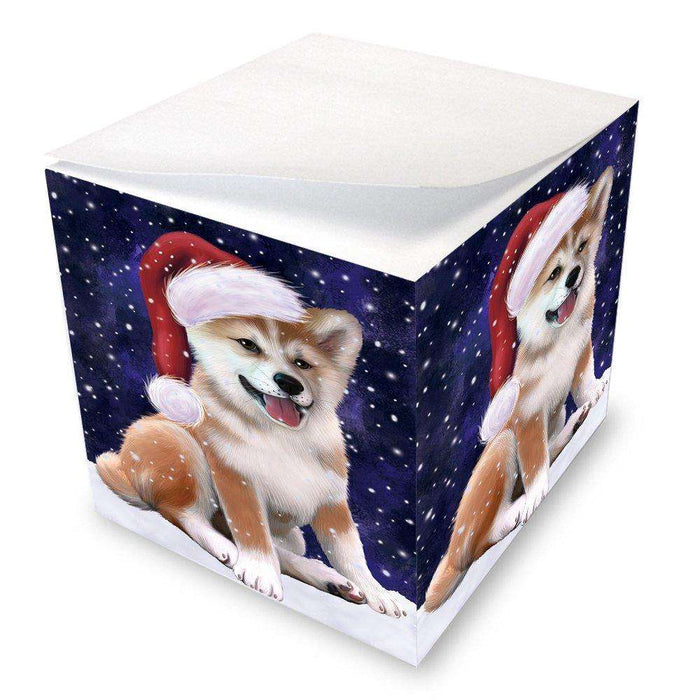 Let it Snow Christmas Holiday Shiba Inu Dog Wearing Santa Hat Note Cube D363