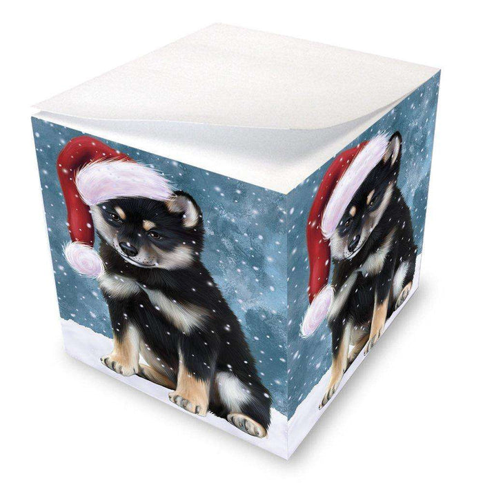 Let it Snow Christmas Holiday Shiba Inu Dog Wearing Santa Hat Note Cube D364