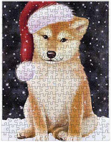 Let it Snow Christmas Holiday Shiba Inu Dog Wearing Santa Hat Puzzle with Photo Tin D420