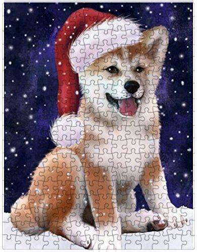 Let it Snow Christmas Holiday Shiba Inu Dog Wearing Santa Hat Puzzle with Photo Tin D421