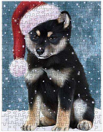 Let it Snow Christmas Holiday Shiba Inu Dog Wearing Santa Hat Puzzle with Photo Tin D422