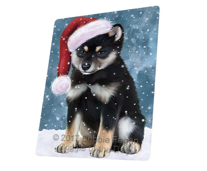 Let it Snow Christmas Holiday Shiba Inu Dog Wearing Santa Hat Tempered Cutting Board