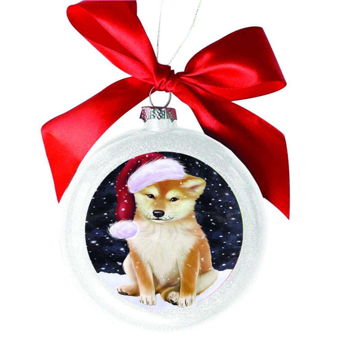 Let it Snow Christmas Holiday Shiba Inu Dog White Round Ball Christmas Ornament WBSOR48719
