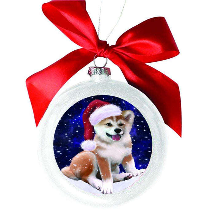 Let it Snow Christmas Holiday Shiba Inu Dog White Round Ball Christmas Ornament WBSOR48720
