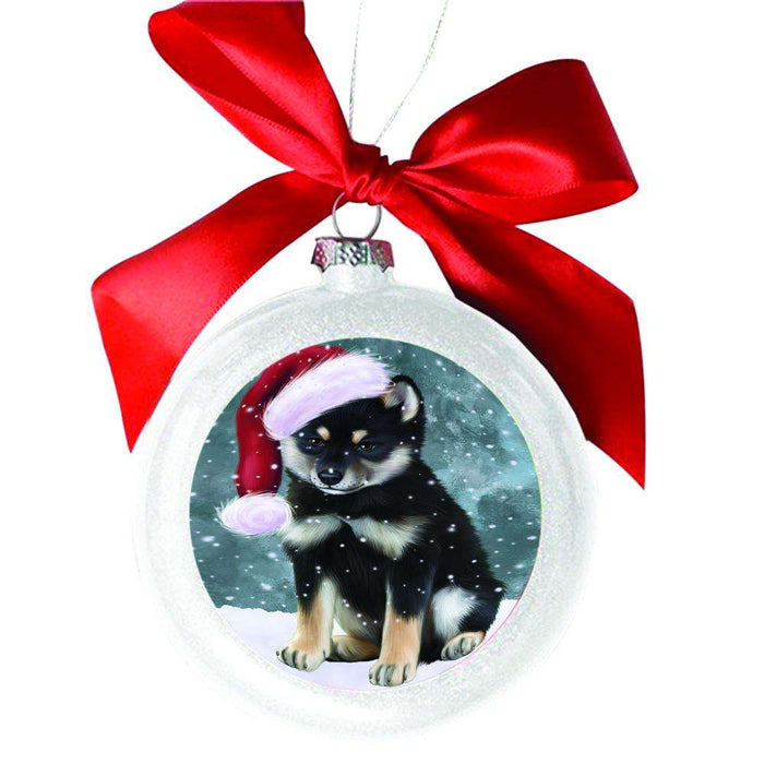 Let it Snow Christmas Holiday Shiba Inu Dog White Round Ball Christmas Ornament WBSOR48721