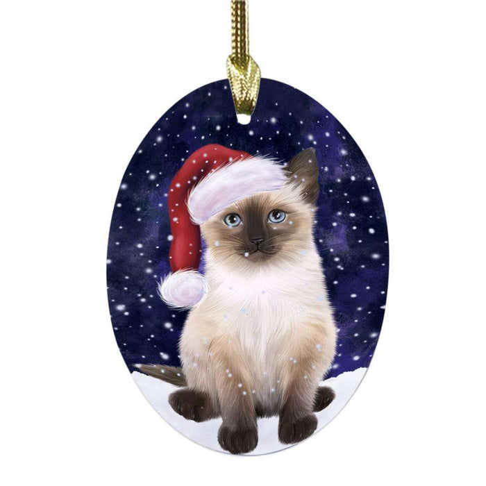 Let it Snow Christmas Holiday Siamese Cat Oval Glass Christmas Ornament OGOR48965