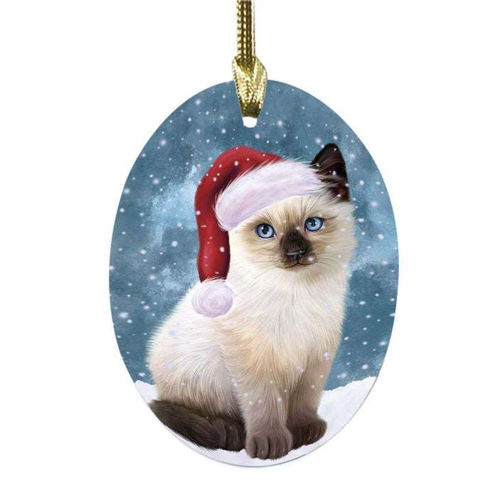 Let it Snow Christmas Holiday Siamese Cat Oval Glass Christmas Ornament OGOR48966