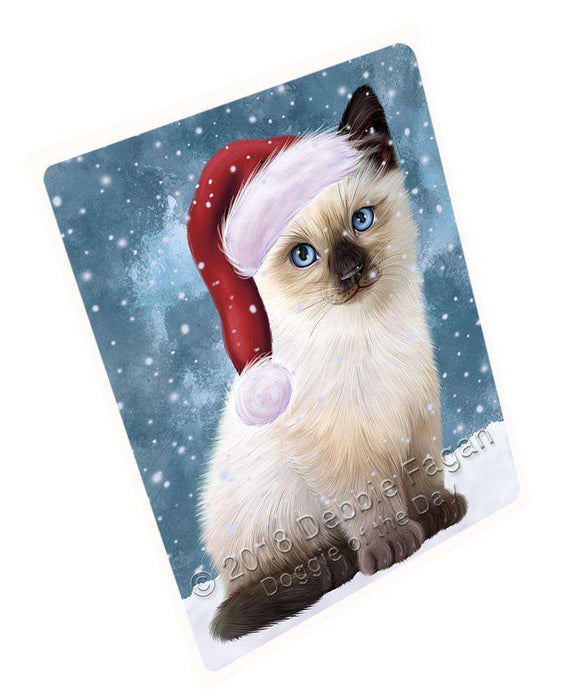 Let it Snow Christmas Holiday Siamese Cat Wearing Santa Hat Blanket BLNKT106266